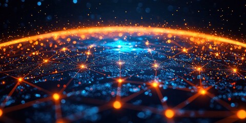 Aufkleber - Abstract Digital Network Connection With Glowing Lights