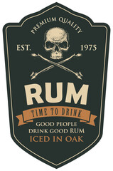 Wall Mural - vector labels for rum in figured frames with human skulls and crossbones in retro style. pirates str