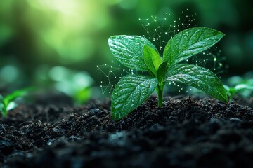 Poster - A Young Sprout Emerging from Soil with Glowing Network Connections