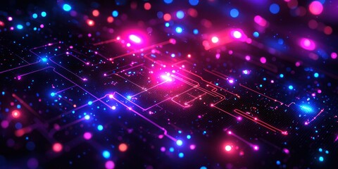 Aufkleber - Abstract Neon Lights on a Dark Circuit Board