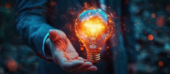 Aufkleber - Glowing Light Bulb Held by Hand with Smoke and Sparks