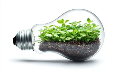 Poster - Green Plants Growing Inside a Glass Light Bulb