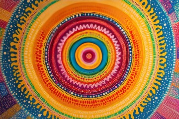 Wall Mural - A vibrant mandala design featuring concentric circles and rich colors, perfect for creative inspiration and decorative purposes.