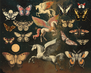 Wall Mural - illustration set of moon phases. different stages of moonlight activity in vintage engraving style. 