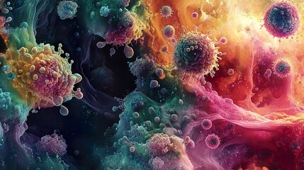 Wall Mural - microscopic world: colorful cells in abstract art