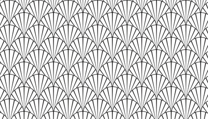Poster - Traditional japanese sea pattern with circles. black and white wallpaper art. mermaid scales. japanese traditional pattern concept. seamless pattern background. vector illustration