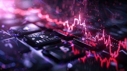 Wall Mural - a close-up view of a keyboard with vibrant electronic waveforms, illustrating technology and data an