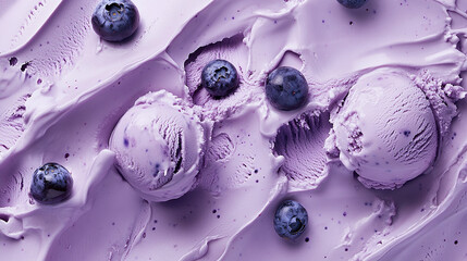 Wall Mural - Melting blueberry ice cream light purple with fresh berries