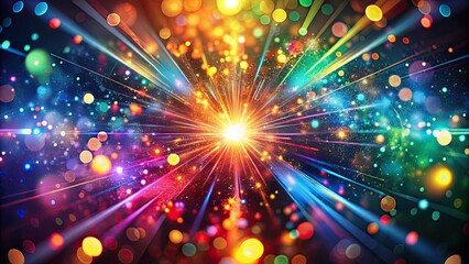 Colorful glowing particles exploding with bokeh effect , abstract,background, beautiful, vibrant, shiny