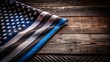 © Adisorn - American Police Pride Thin Blue Line Flag with Emphasis on Unity and Strength in Law Enforcement, Featuring a Bold Design and Spacious Background for Custom Text and Messages