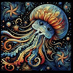  Joyous Jellyfish A jellyfish with its tentacles spread wide look