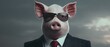 © maesarin - Stylish pig wearing a suit and sunglasses with an assertive expression looking directly at the viewer  This conceptual anthropomorphic image conveys a sense of authority