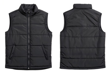 Fototapete - Front View And Back View To a sleeveless Black jacket PNG isolated on transparent background - Sleeveless Vest mockup Outerwear Urban Clothing Brand design