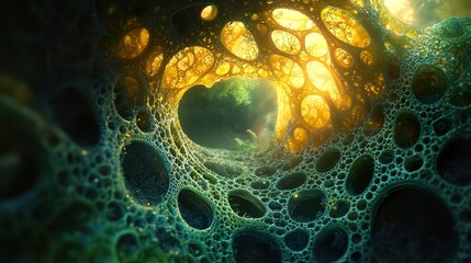 Wall Mural - abstract fractal pattern: green and gold organic texture