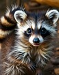© rutikagraphics - Close-up of a baby raccoon showcasing expressive eyes and distinctive ringed tail