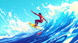 © adince - Surfer Riding a Wave in an Exhilarating Pose