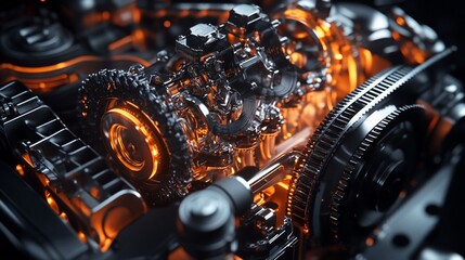 Poster - Close-up of a powerful engine with glowing components.