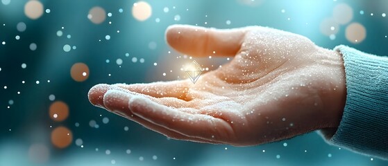 Wall Mural - close up view of a business professional s hand interacting with a digital polygonal icon surrounded