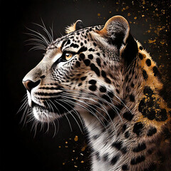 Wall Mural - view of leopard, black and gold spots background digtal art
