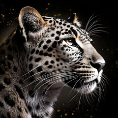 Wall Mural - view of leopard, black and gold spots background digtal art