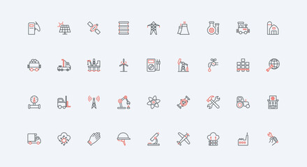 Wall Mural - robot and machinery of industry and manufacture, warehouse equipment and building line icon set. wor