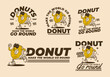 © Adipra - Donut, make the world go round. Retro mascot character of donut in running pose in six type