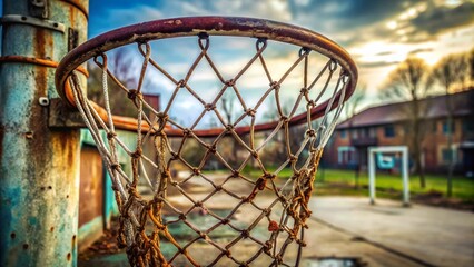 Canvas Print - The rusty hoop hangs silent, a ghost in the abandoned schoolyard.