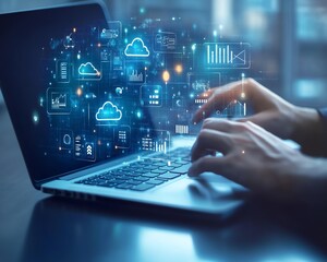 Aufkleber - A visually striking illustration of a person at their laptop