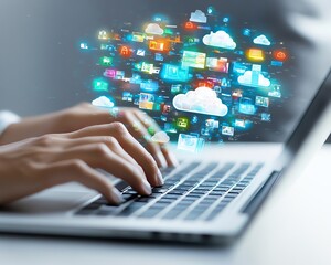 Aufkleber - A person typing on their laptop