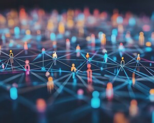Fototapete - A modern illustration of interconnected people forming a network with lines