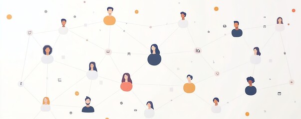 Aufkleber - A clean and simple graphic of interconnected people within a digital network