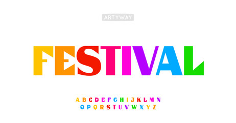Leinwandbilder - Colorful carnival alphabet, trendy edgy serif letters, playful bold geometric font for youthful branding, cheerful festive party font, joyful typography, modern identity design. Vector typeset