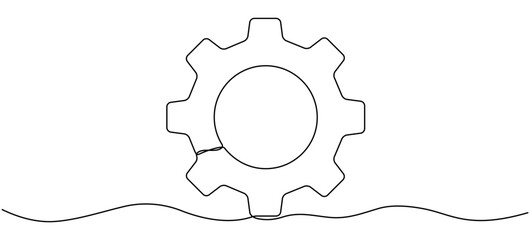 Wall Mural - gear wheel continuous one line drawing. moving linear cog gear. vector illustration isolated on whit