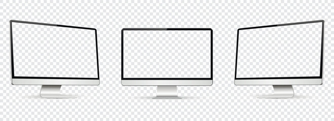 Wall Mural - realistic computer screen mockup. computer display on three sides with empty screen isolated on tran