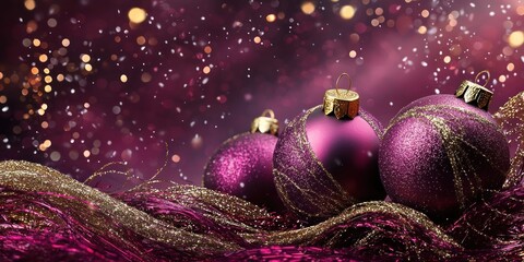 Elegant background with a blend of deep purple and gold holiday elements.