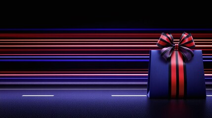 Wall Mural - Colorful Gift Box with Ribbon on Dark Background