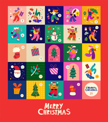 Wall Mural - advent christmas calendar. merry christmas holiday elements. christmas decorative collection with fu