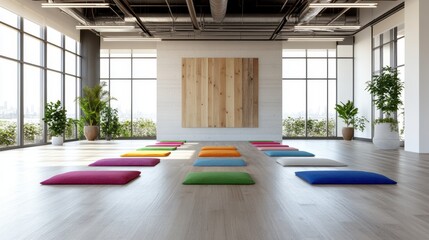 Wall Mural - Vibrant Bohemian Fitness Room with Colorful Cushions