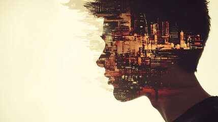 Silhouette of a Man with a Cityscape Inside His Head.