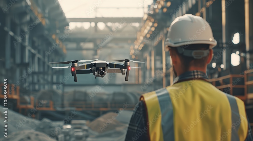 Engineer using drones for geospatial mapping in construction site ...