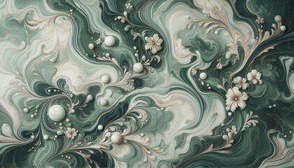 Wall Mural - Green Marble Texture with Gold and Silver Veins, Abstract Mineral Pattern.