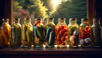 Wall Mural - A variety of pickles made from vegetables and fruits that contribute to culinary culture, taste and the extension of food life.