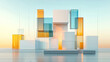 © Carmen Steiner - Futuristisches Architekturdesign aus 2D Elementen und 3D Elementen, mit schwebenden geometrischen Formen und dynamischer Beleuchtung