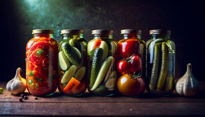 Wall Mural - A variety of pickles made from vegetables and fruits that contribute to culinary culture, taste and the extension of food life.