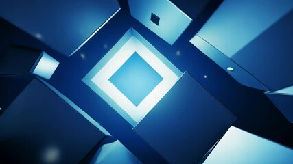 Poster - Abstract Blue Geometric Portal: A mesmerizing abstract composition of geometric shapes, with a radiant blue glow emanating from the center.