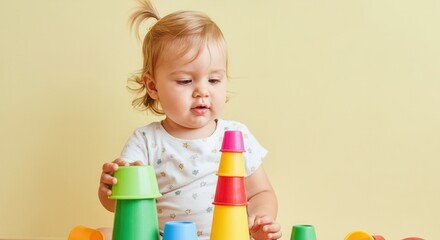 Toddler enjoying colorful stacking playtime indoors