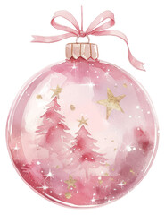 Wall Mural - PNG Pink christmas ball illustration watercolor ornament.