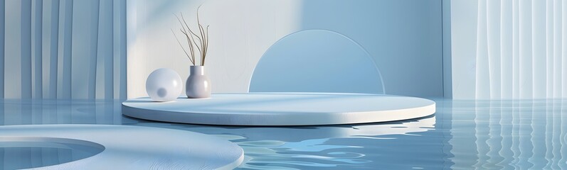 Poster - background water podium product 3d cosmetic abstract platform blue beauty. render background podium 