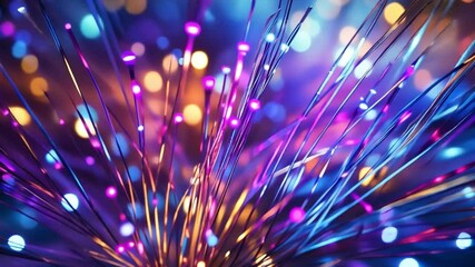 Leinwandbilder - Fiber Optic Symphony: A captivating close-up of iridescent fiber optic strands illuminated with vibrant hues, creating a mesmerizing abstract display of light and color.