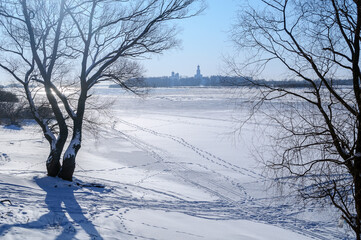 Wall Mural - Veliky Novgorod Russia. View of Yuriev Monastery in Novgorod the Great in winter sunny day